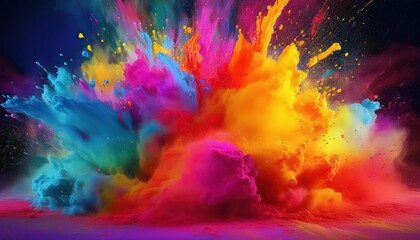Vibrant Rainbow Splash AIGenerated Holi Celebration Scene with Explosion of Color Powder, Illustrating Joy and Merriment