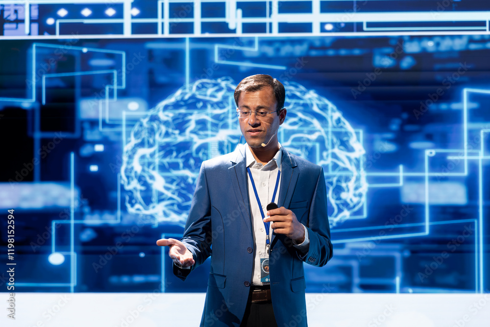 Poster programmer presenting how ai technologies can bring companies increased productivity during it congr
