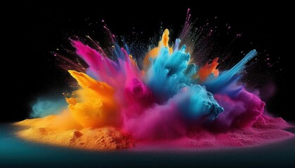 Vibrant Splash of Colorful Powder Against a Transparent Backdrop, Showcasing a Kaleidoscope of Hues...