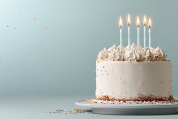 Celebration cake with candles and sprinkles ready for a birthday party event