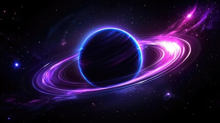 Obraz premium Exploring the cosmic dance of a blue planet and its rings outer space digital art nebula wide angle astronomy concepts