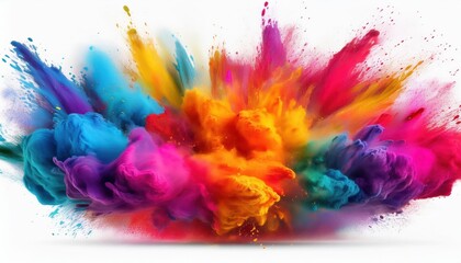 Vivid Rainbow Explosion of Holi Paint Powder Celebration in a White Backdrop, Capturing the Joy and Colors of a Festive Tradition