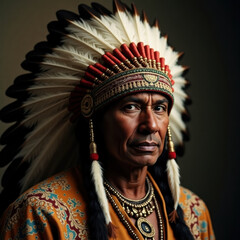 Obraz premium A close-up portrait of an Indian American chief 