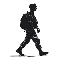 Fototapeta premium A Powerful Silhouette of a Soldier Walking: Military Artwork