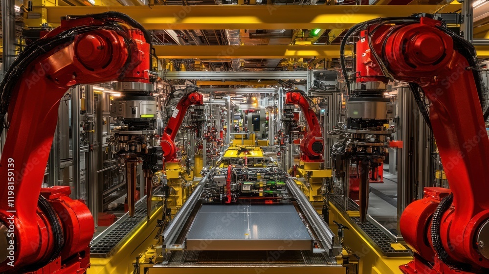 Poster assembly line robots