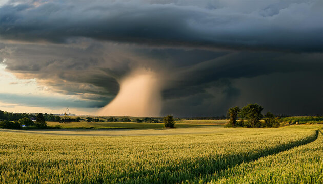 tonado over a scenic countryside field