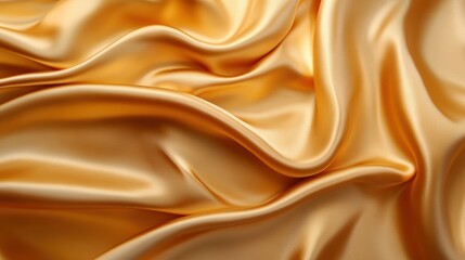 Obraz premium Luxurious Soft Gold Satin Fabric with Smooth Ripples and Elegant Draping in a Close-Up View Highlighting Texture and Shine