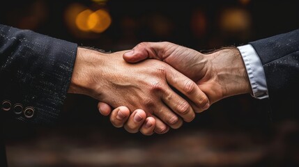 A Close-Up Shot of a Firm Handshake Between Two Business Professionals in Formal Attire, Signifying Agreement, Collaboration, and Partnership in a Corporate Setting