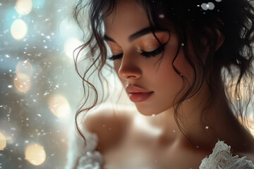 Young Bride Portrait In The Snow