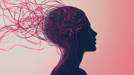 A person with a complex tangle of wires. mental health and problem solving concept. Firebloom. Illustration
