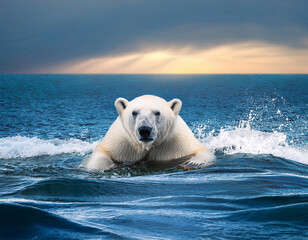 Naklejka premium polar bear in the ocean