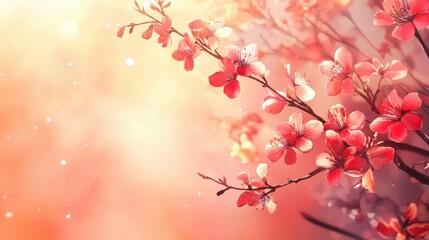 Fototapeta premium Soft sunlight illuminates delicate pink blossoms.
