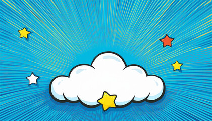 pop art comic background with cloud and star cartoon  illustration on blue