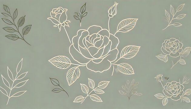 sage green backdrop with minimalist rose outlines in muted cream tones for fresh, elegant design.