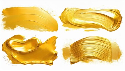 Golden Stroke Effect Vibrant Yellow Paint Collection Showcasing a Masterful Brush Technique,...