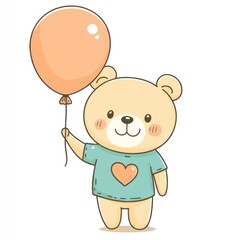 Obraz premium Cartoon bear holding a balloon on a plain background, suitable for children's content