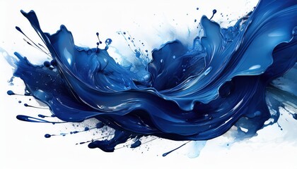 Vibrant and Textured Artwork Dark Blue Splashes Creating an Expressive Abstract Landscape on a...