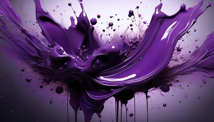 Dark Purple Paint Splatter and Splash Vibrant Abstraction in Artistic Expression with Rich Textures...