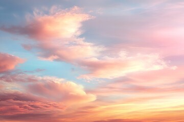 Obraz premium Beautiful sunset sky filled with soft clouds painted in pink and orange hues during twilight hours