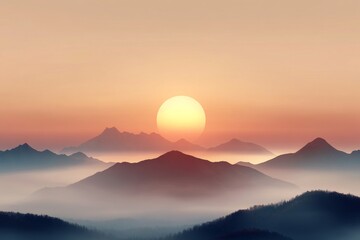 Fototapeta premium Breathtaking sunrise lights up the mountains with vibrant colors in the early morning sky