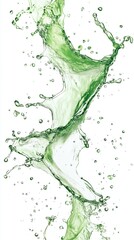 Green Liquid Splashing Across the Screen, Food Beverage Macro Concept, Lime Plant Based Juice Water Liquor Watercolors Ink Wet Paint, Isolated White Background for Easy Editing to Transparent Asset