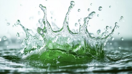 Green Liquid Splashing Across the Screen, Food Beverage Macro Concept, Lime Plant Based Juice Water Liquor Watercolors Ink Wet Paint, Isolated White Background for Easy Editing to Transparent Asset