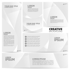 Modern Business Design Template for Infographics and Web Layout. A set of five white, geometric design templates for graphic design. The templates contain placeholder text.