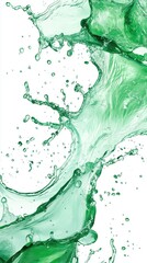 Green Liquid Splashing Across the Screen, Food Beverage Macro Concept, Lime Plant Based Juice Water Liquor Watercolors Ink Wet Paint, Isolated White Background for Easy Editing to Transparent Asset