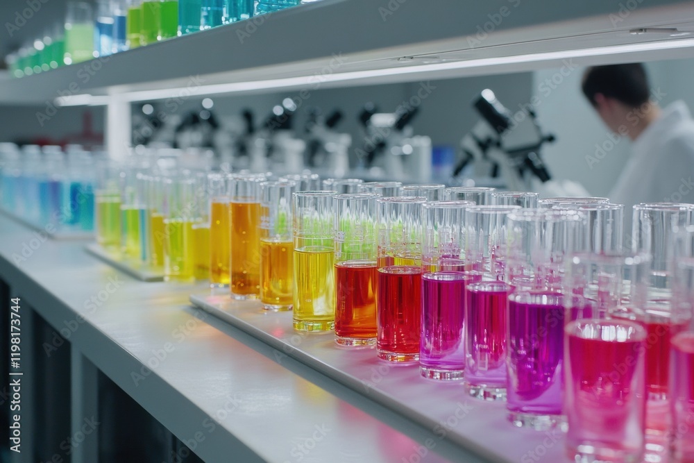 Aufkleber colorful test tubes and microscopes in a modern laboratory set for scientific exploration and resear