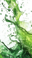 Green Liquid Splashing Across the Screen, Food Beverage Macro Concept, Lime Plant Based Juice Water Liquor Watercolors Ink Wet Paint, Isolated White Background for Easy Editing to Transparent Asset