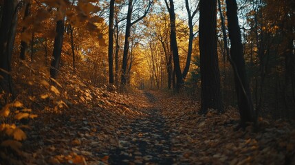 Obraz premium Autumn Path Through Golden Forest