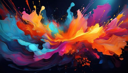 Vibrant Abstract Fluid Art Dynamic Burst of Colorful Paint Splatters Expressing Movement and Creativity, Captured on at