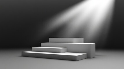 Obraz premium Dramatic Spotlight on a Three-Tiered White Platform; Minimalist Product Display or Award Ceremony Stage