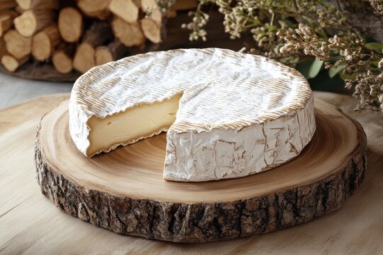 Cheese wheel on wooden board with clipping path