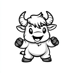 Obraz premium Adorable White Calf Cartoon Illustration: Happy, Smiling Young Bull