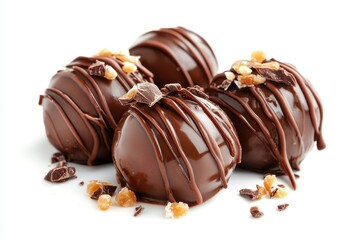 Obraz premium Chocolate coated homemade cocoa balls against a white backdrop