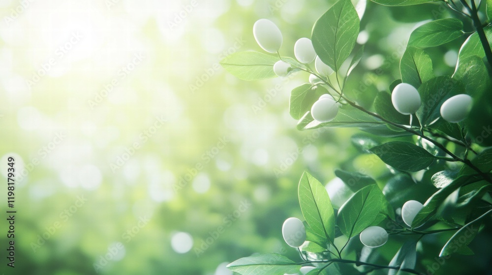 Aufkleber Serene green forest with sunlight filtering through leaves creates a peaceful atmosphere for relaxation and reflection. Generative AI