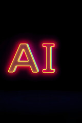 AI Innovation: Vertical Neon Letters on Dark with Futuristic Feel, artificial intelligence logo