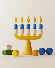 Hanukkahthemed 3D minimalist design on white background
