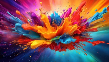 Vibrant and Chaotic Explosion of Color Against a Bold Backdrop Stunning AIGenerated Artwork Showcasing a Symphony of Hues Amidst an Empty Canvas.