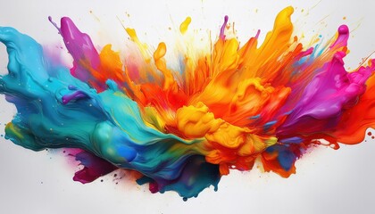 Vibrant Explosion of Colored Oil Paint on White Background Abstract Expressionist Masterpiece Capturing the Energy and Intensity of Colors and Textures