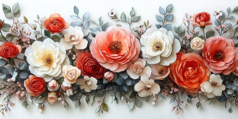 Watercolor Floral Arrangement Peonies Roses Art Illustration Botanical Design Decoration Background