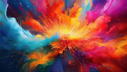 Vibrant Abstract Art Explosion A Spectacle of Colors Swirling in an Energetic Dance Across Canvas, Showcasing a Kaleidoscope of Hues and Textures at the Brink of Creative Expression.