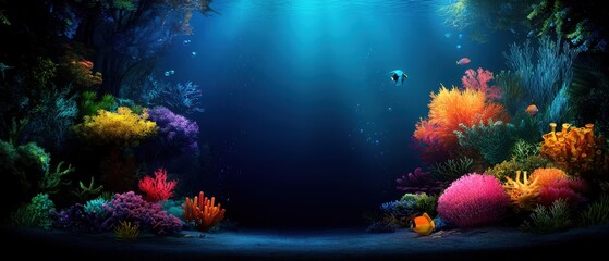 [underwater coral reef scene] Enchanted Ocean Aquarium Vibrant Coral & Iridescent Fish in Dreamy Digital Paradise