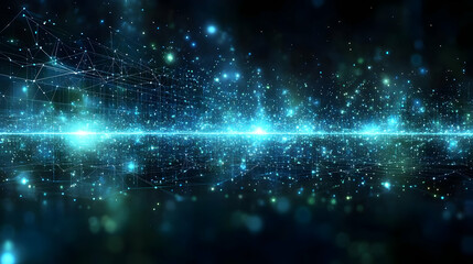 Obraz premium Vibrant Blue Abstract Space Background with Glowing Particles and Stars