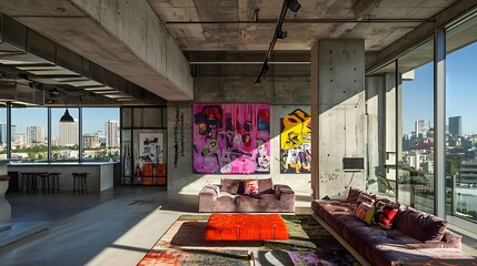 Modern city loft apartment living room interior design