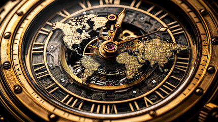 Fototapeta premium Exquisite Golden World Map Watch: A Timeless Masterpiece of Horology and Luxury