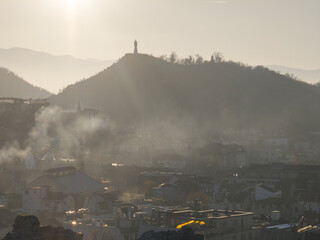 Sunset view of Plovdiv city from Nebet Tepe hill, Bulgaria