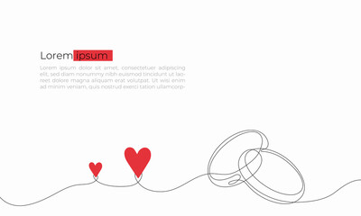 Wedding ring with love line art style vector illustration