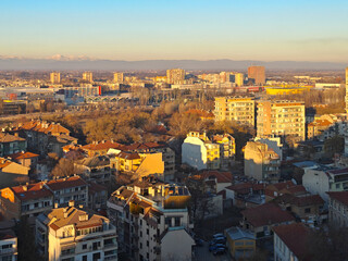 Fototapeta premium Sunset view of Plovdiv city from Nebet Tepe hill, Bulgaria